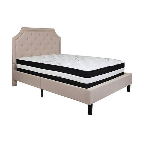 Offex Brighton Full Size Tufted Upholstered Platform Bed in Beige Fabric with Pocket Spring Mattress