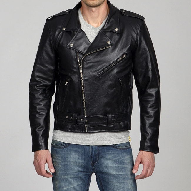 Shop Amerileather Men's Black Leather Biker Jacket - On Sale - Free ...