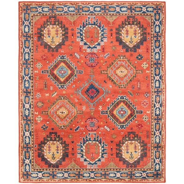 Safavieh Handmade Heritage Traditional Rust / Navy Wool Rug - 8' X 10'