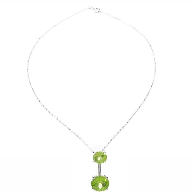 Sterling Silver with Natural Peridot Two Stone Pendant with 18'' Chain