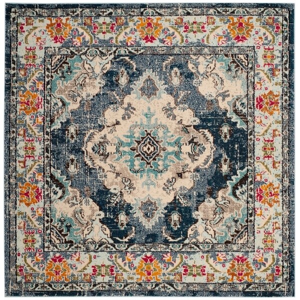 Safavieh Monaco Vintage Boho Medallion Navy Light Blue Square Safavieh Monaco Vintage Boho Medallion Navy Light Blue Square Rug 9 X27