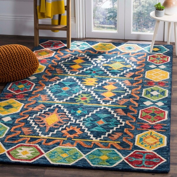 Shop Safavieh Handmade Aspen Bohemian Southwestern Navy / Gold Wool Rug ...