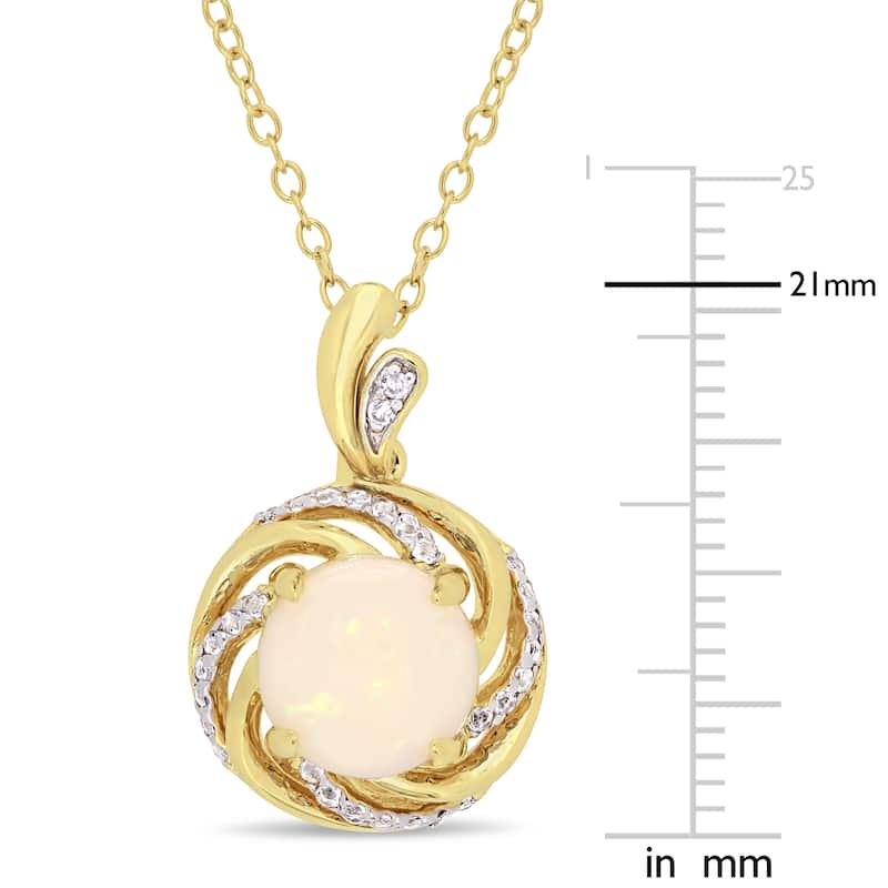Miadora Yellow Plated Sterling Silver Opal White Topaz and Diamond Swirl Halo Necklace