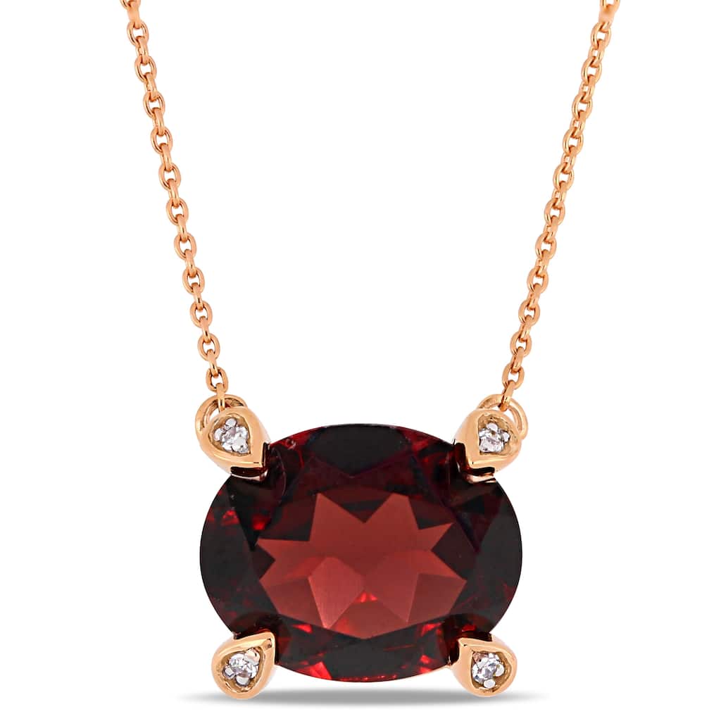 Miadora 10k Rose Gold Oval-Cut Garnet and Diamond Accent Solitaire Station Necklace