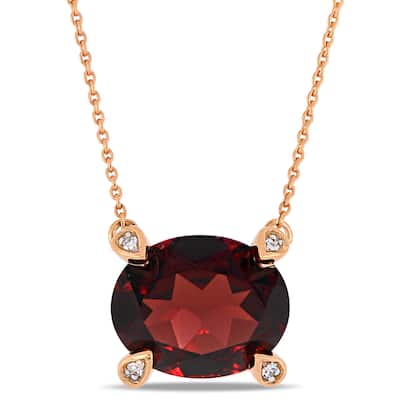 Miadora 10k Rose Gold Oval-Cut Garnet and Diamond Accent Solitaire Station Necklace