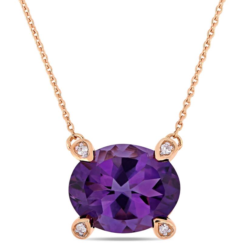Miadora 10k Rose Gold Oval-Cut African-Amethyst and Diamond Accent Station Necklace