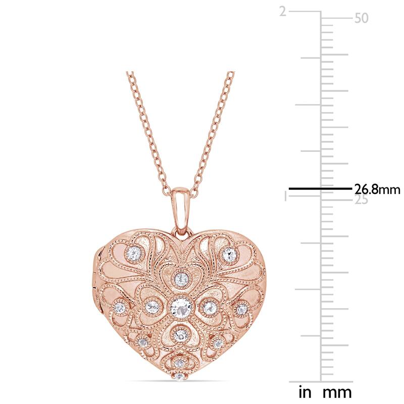 Miadora Rose Plated Sterling Silver White Topaz Heart Locket Necklace