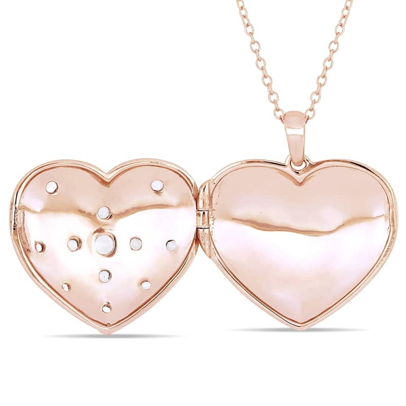 Miadora Rose Plated Sterling Silver White Topaz Heart Locket Necklace