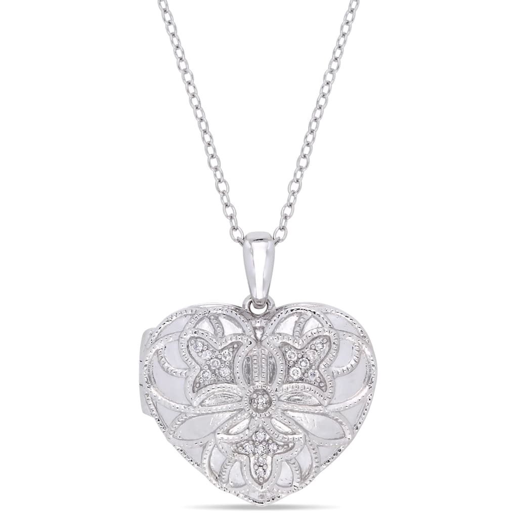 Miadora Sterling Silver Diamond Accent Heart Locket Necklace