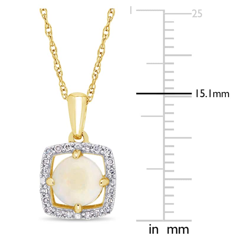 Miadora 10k Yellow Gold Opal and 1/10ct TDW Diamond Floating Halo Necklace