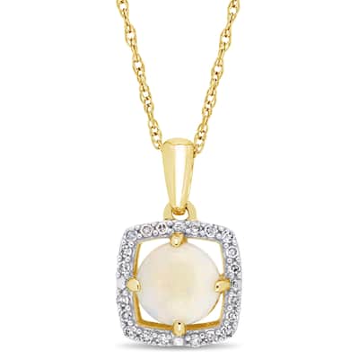 Miadora 10k Yellow Gold Opal and 1/10ct TDW Diamond Floating Halo Necklace