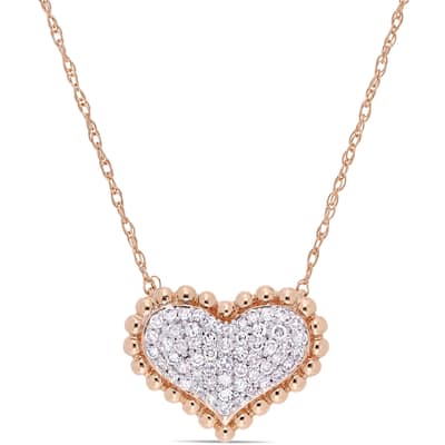 Miadora 10k Rose Gold 1/4ct TDW Diamond Cluster Halo Heart Necklace