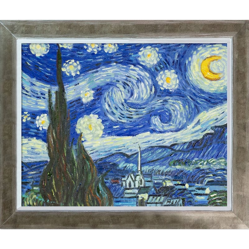 La Pastiche Vincent Van Gogh 'Starry Night' Hand Painted Oil Reproduction - Champagne - Wood