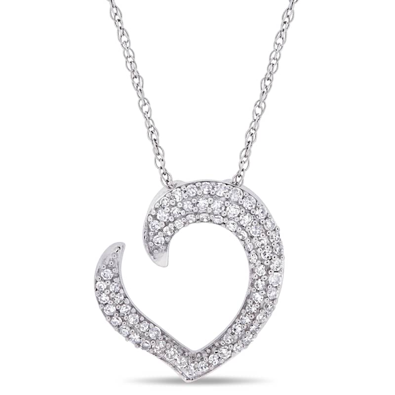 Miadora 10k White Gold 1/4ct TDW Diamond Titled Open Heart Necklace