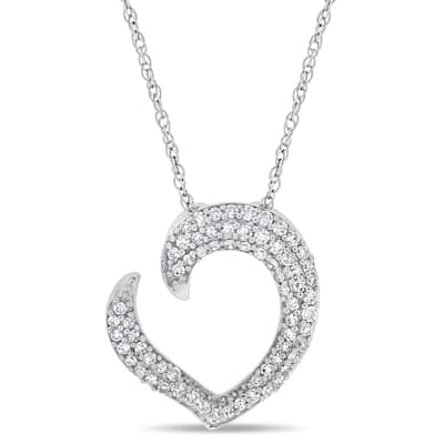 Miadora 10k White Gold 1/4ct TDW Diamond Titled Open Heart Necklace