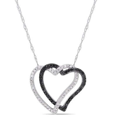 Miadora 2-Tone White and Black Rhodium Plated 10k White Gold 1/4ct TDW Black and White Diamond Interlaced Heart Necklace