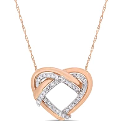 Miadora 2-Tone 10k Rose and White Gold 1/5ct TDW Diamond Interlaced Double Layer Open Heart Necklace