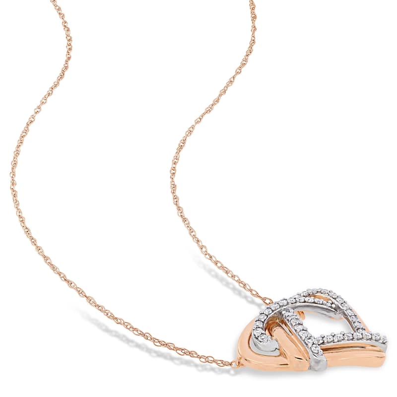 Miadora 2-Tone 10k Rose and White Gold 1/5ct TDW Diamond Interlaced Double Layer Open Heart Necklace