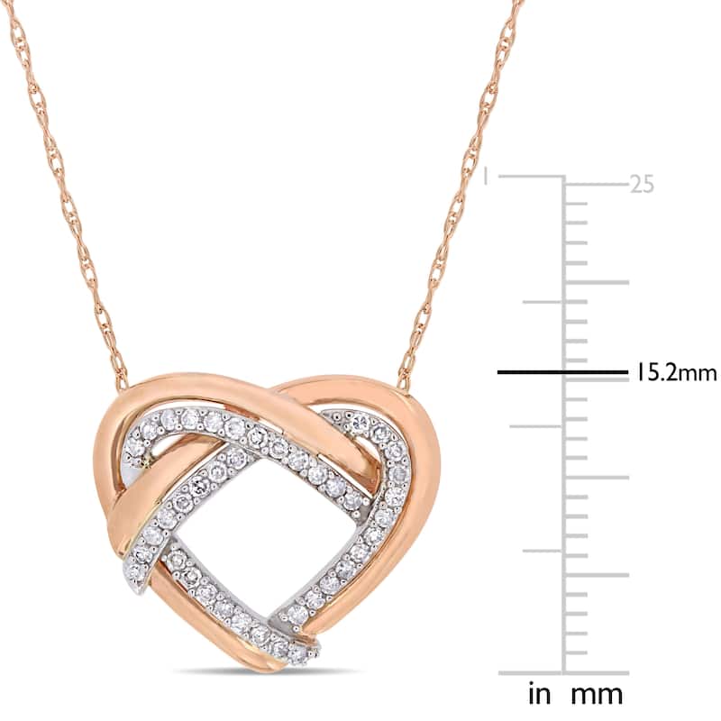 Miadora 2-Tone 10k Rose and White Gold 1/5ct TDW Diamond Interlaced Double Layer Open Heart Necklace
