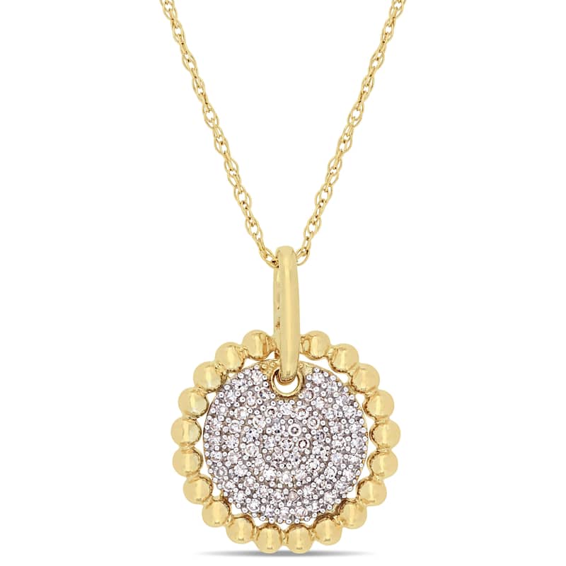 Miadora 10k Yellow Gold 1/5ct TDW Diamond Clustered Center Flower Bead Necklace