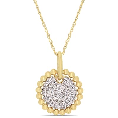 Miadora 10k Yellow Gold 1/5ct TDW Diamond Clustered Center Flower Bead Necklace