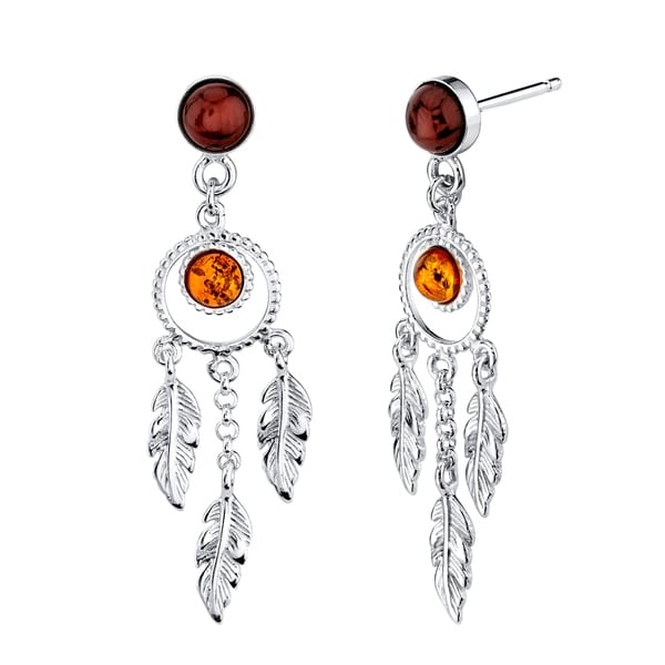 Oliveti Women S Sterling Silver 925 Dangle Drop Baltic Amber Oliveti Women X27 S Sterling Silver 925 Dangle Drop Baltic Amber Dreamcatcher Earrings Feathers