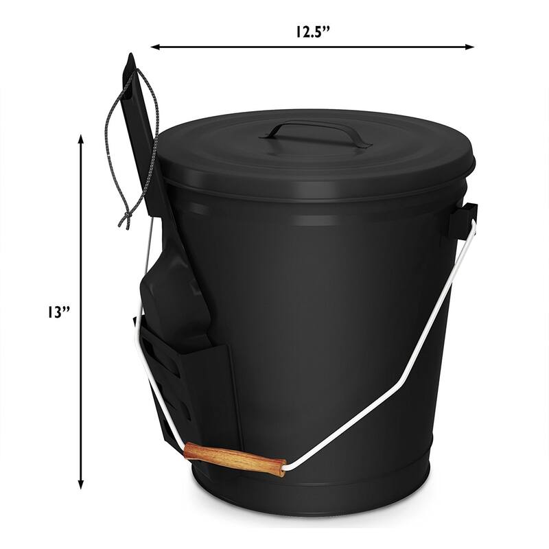 4.75 Gallon Black Ash Bucket with Lid and Shovel-Essential Tools by Home-Complete