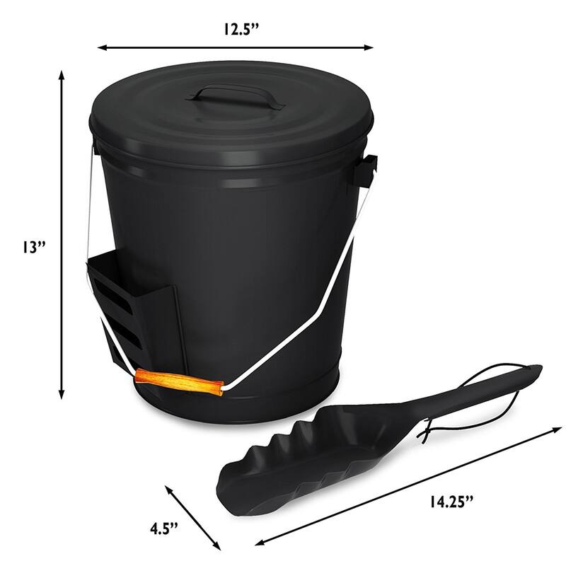 4.75 Gallon Black Ash Bucket with Lid and Shovel-Essential Tools by Home-Complete