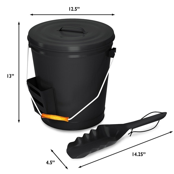 4.75 Gallon Black Ash Bucket With Lid And Shovel-Essential Tools By ...