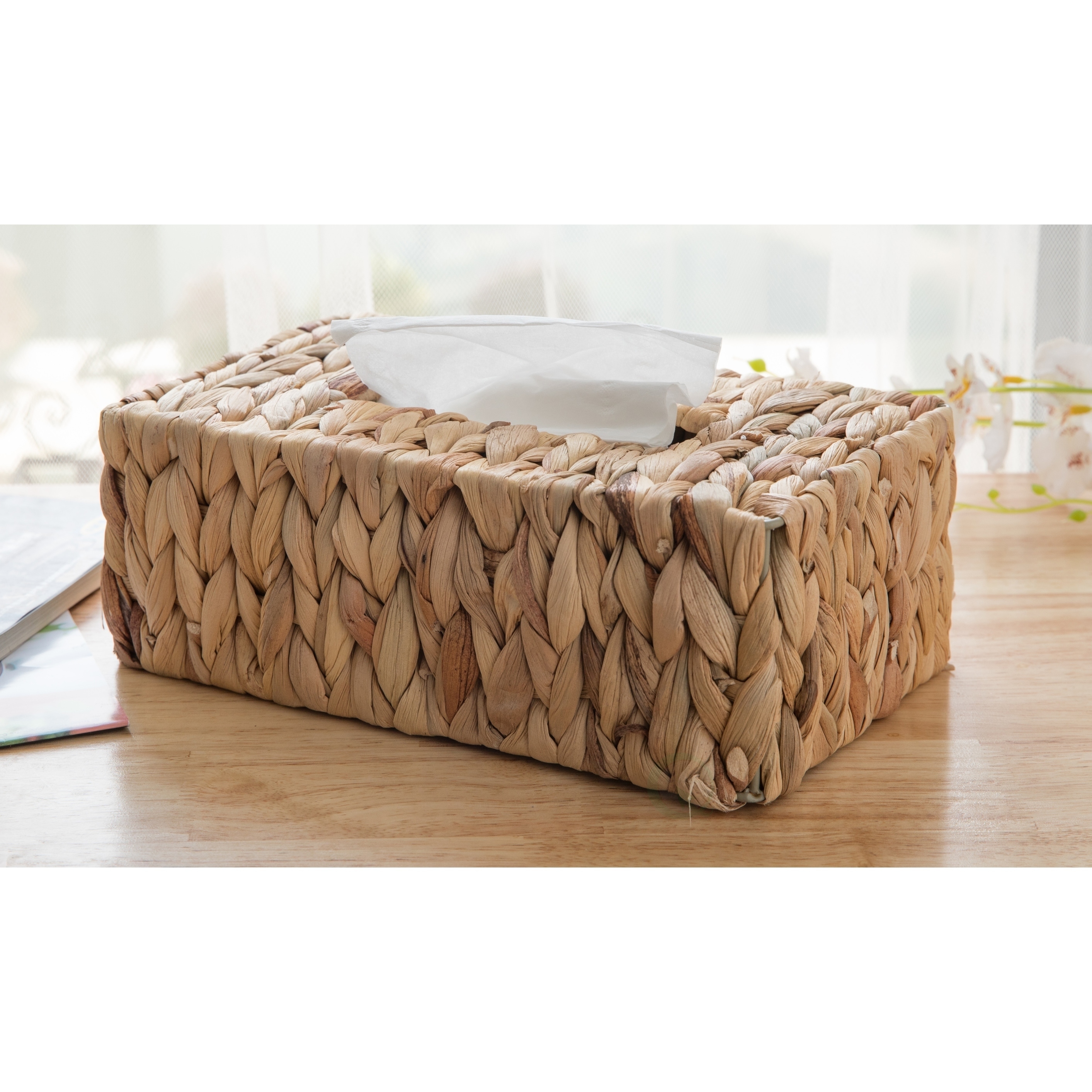 Rectangle Vintiquewise QI003631.RC Water Hyacinth Wicker Rectangular Tissue Box Cover Brown