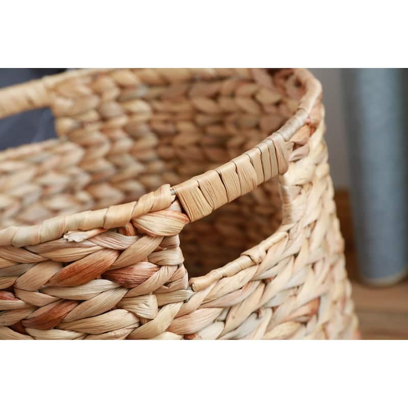 Large Round Water Hyacinth Wicker Basket with Handles Handwoven Trash