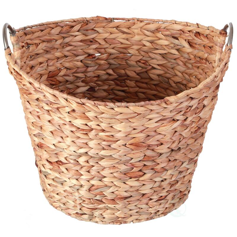 Large Round Water Hyacinth Wicker Laundry Basket - Brown
