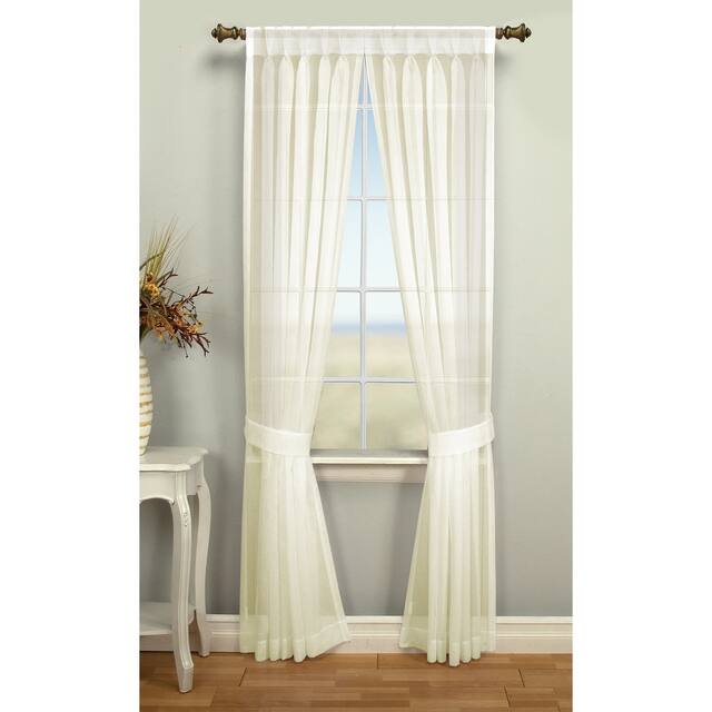 Palm Beach Pinch-Pleated Top with Back Tabs Curtain Panel Pair - 52"W X 63"L - Ivory