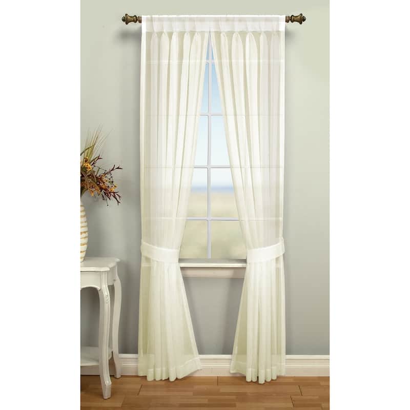 Palm Beach Pinch-Pleated Top with Back Tabs Curtain Panel Pair - 52"W X 63"L - Ivory