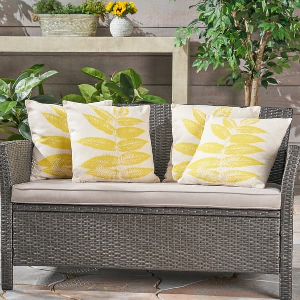 slide 5 of 5, Pinnate Leaves Outdoor 18" Water Resistant Square Pillows (Set of 4) by Christopher Knight Home