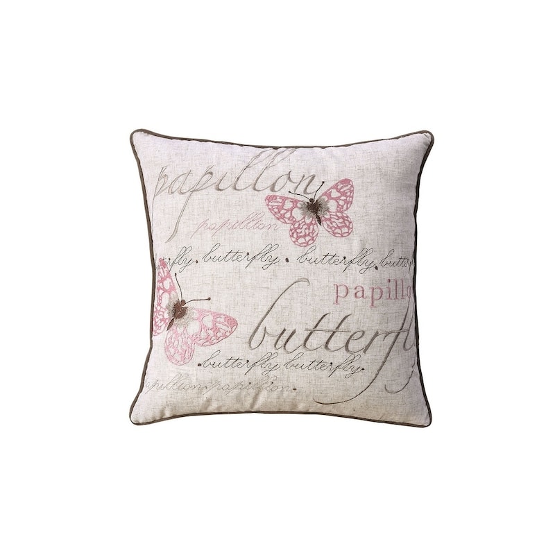 Contemporary Style Set of 2 Throw Pillows With Butterfly Motifs , Natural