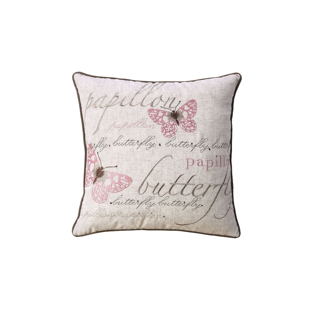 Contemporary Style Set of 2 Throw Pillows With Butterfly Motifs , Natural