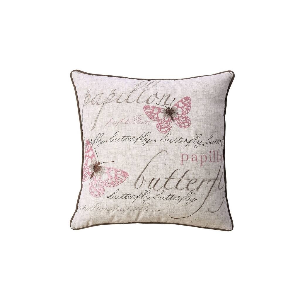 Contemporary Style Set of 2 Throw Pillows With Butterfly Motifs , Natural