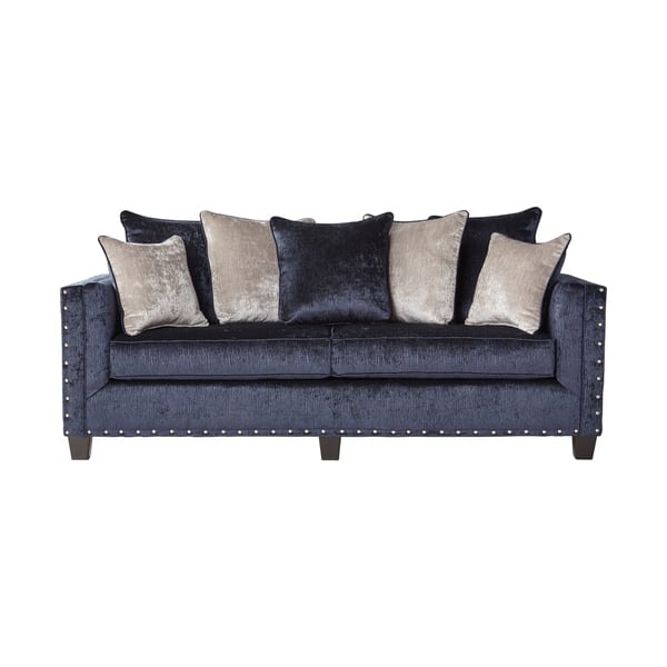 Ikat Grand Blue Velvet Sofa With Nail Head Accent