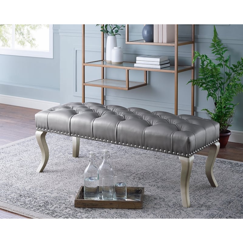 Roundhill Furniture Decor Maxem Tufted Upholstered Seat with Nailhead Trim Bench - Faux Leather