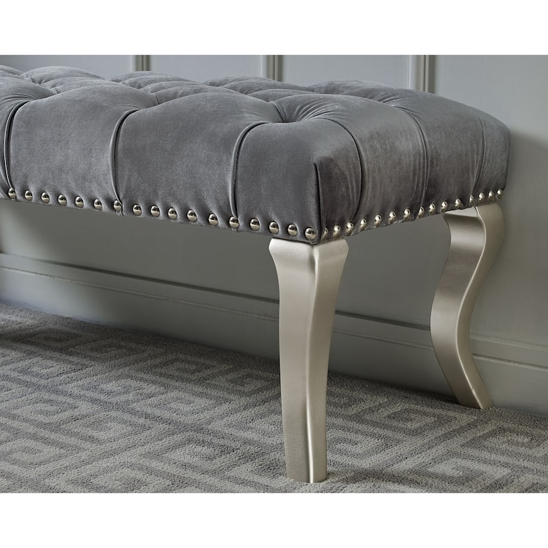 Roundhill Furniture Decor Maxem Tufted Upholstered Seat with Nailhead Trim Bench