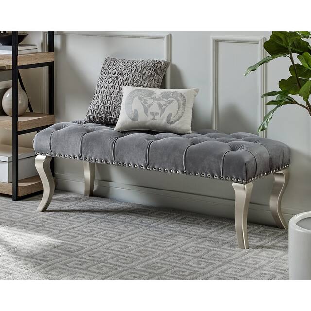 Roundhill Furniture Decor Maxem Tufted Upholstered Seat with Nailhead Trim Bench - Velvet