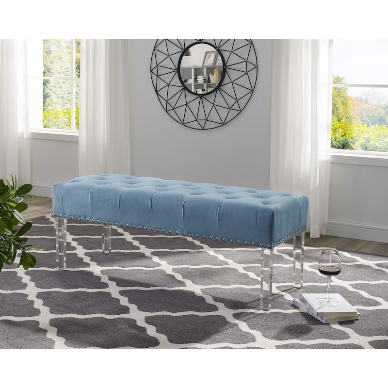 Roundhill Furniture Valley Button tufted Velvet Upholstered Bench with Acrylic Leg