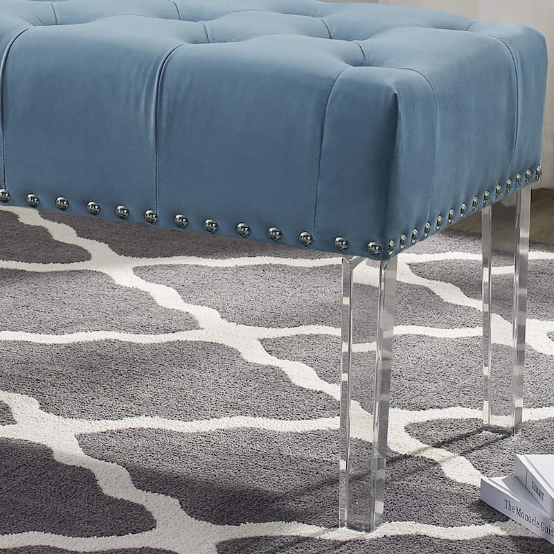 Roundhill Furniture Valley Button tufted Velvet Upholstered Bench with Acrylic Leg