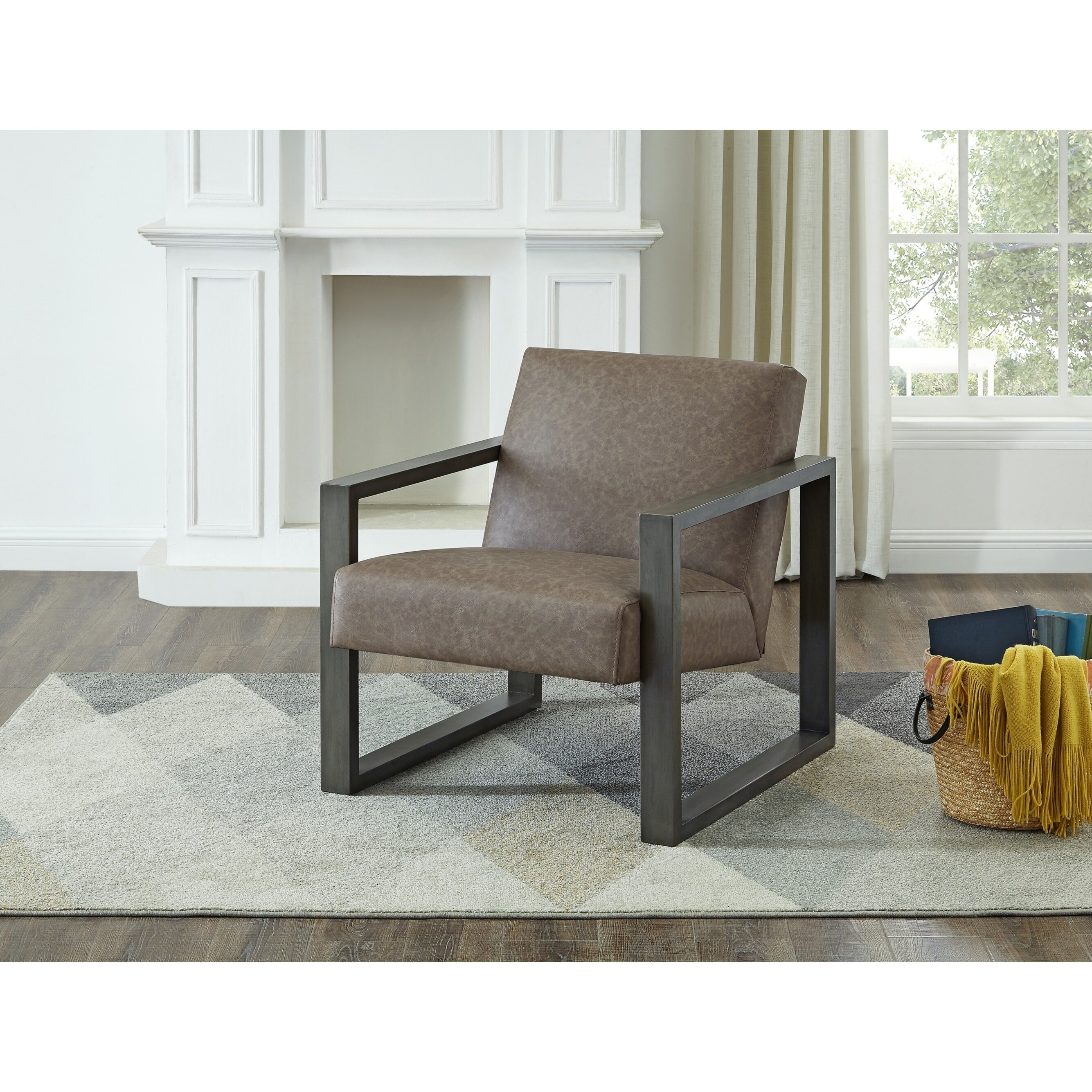 Luv Square Arm Faux Leather Upholstered Seat Accent Chair ...