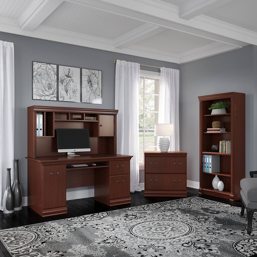 Bush Birmingham Office Desk with Hutch, Lateral File and Bookcase