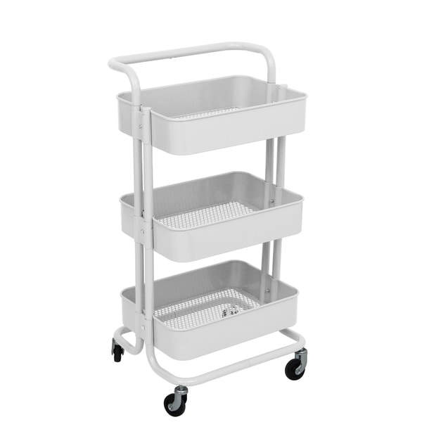 ALEKO Lightweight Steel 3-Tier Rolling Utility Cart with Handle White