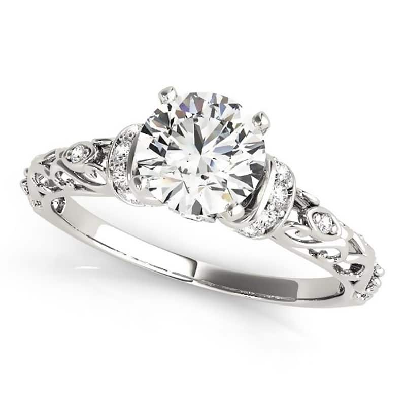 Auriya 14k Gold 1/2ct Vintage Moissanite and Diamond Engagement Ring 1/8ctw
