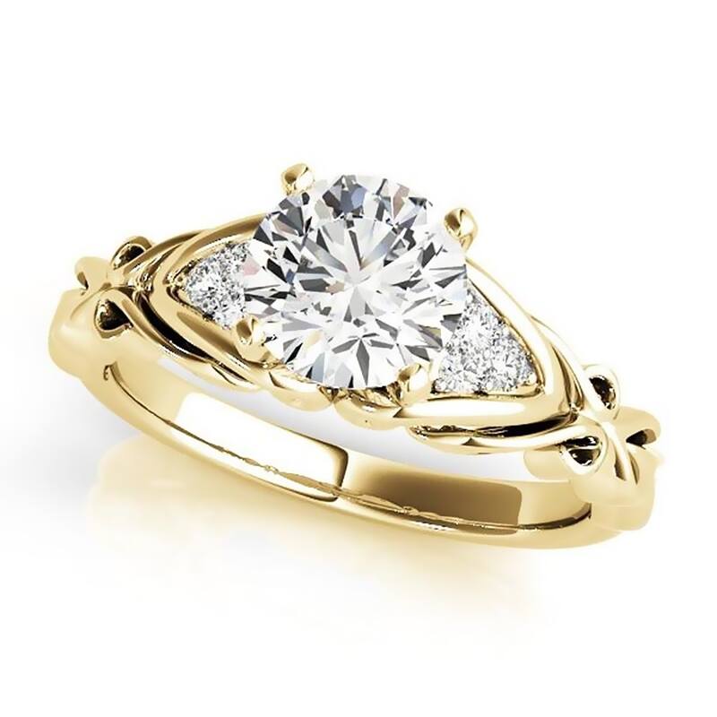 Auriya 14k Gold Carved 2 1/2ct Moissanite and Diamond Engagement Ring 1/10ctw