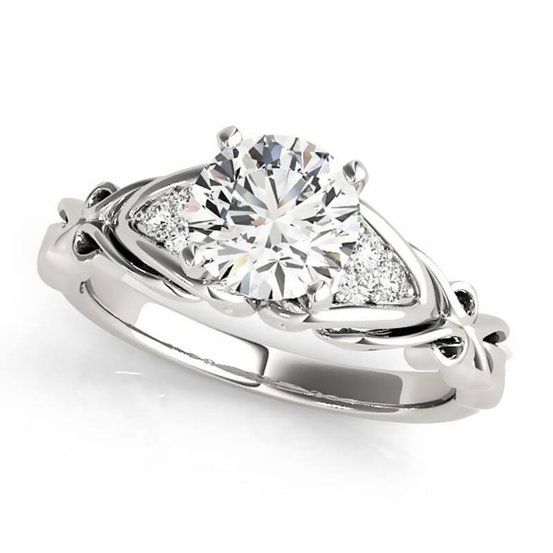 Auriya 14k Gold Carved 3/4ct Moissanite and Diamond Engagement Ring 1/10ctw